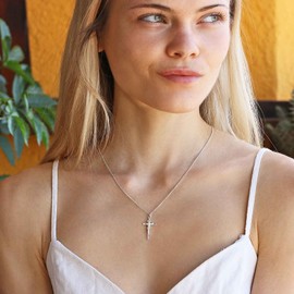 CLEVER SCHMUCK Set Silver Pendant Jesus Cross 25 mm with INRI Flat Shape Shiny with Curb Chain 45 cm Sterling Silver 925 in Jewellery Case, Sterling Silver, No Gemstone