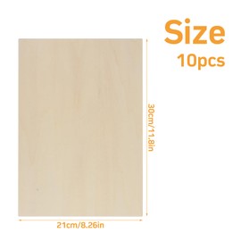 Litinliv 10 Pack Balsa Wood Sheets, 300 x 210 x 2 mm A4 Plywood Sheets, Basswood Sheets for Crafts, Unfinished Wooden Sheets Board for DIY Painting Modelling Fretwork Engraved Home Decor