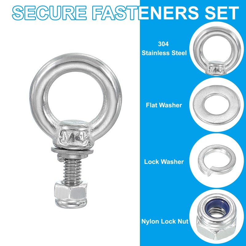 PATIKIL M4 x 11mm Eye Bolt with Nut, 6 Pack