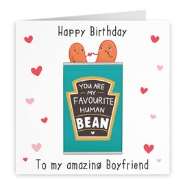 Hunts England - Romantic Boyfriend Birthday Card - Favourite Human Bean - Happy Birthday - To My Amazing Boyfriend - Iconic Collection