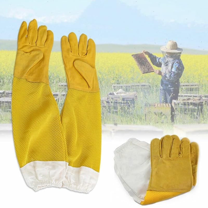 AIMALL 18.11 Inches Beekeeping Gloves Goatskin with Vented Beekeeper Keeping