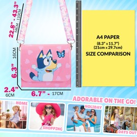 Bluey Girls Purse Crossbody Bag or Satchel, Shoulder Bag with Adjustable Strap Travel Essentials Gifts for Girls (Pink)