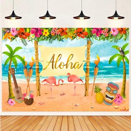 CHEUNGHAO Hawaiian Aloha Party Decoration, 185 x 110 cm Extra Large Summer Luau Beach Party Banner Backdrop Background Photography for Baby Shower Tropical Themed Decoration Birthday Musical Party