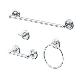 Gatco 5070KIT Designer II 4-Piece Kit 18" Towel Bar, Toilet Paper Holder, Towel Ring, Robe Hook, Chrome