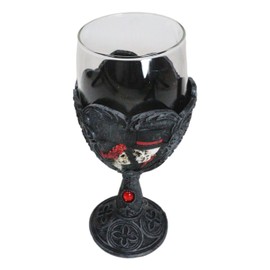 Ebros Gift Gothic Day Of The Dead Love Never Dies Skeleton Skull Bride And Groom With Tooled Floral Rose Scrollwork Skeletal Hands Wine Glass And Resin Chalice Goblet