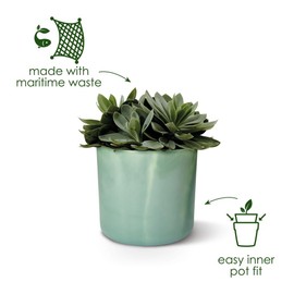 elho The Ocean Collection Round 18cm - Flower Pot Indoor - 100% Recycled - Made with Marine Waste - Green/Pacific Green