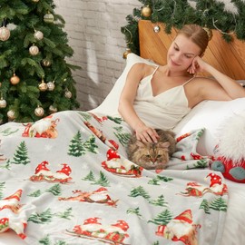 Cozy Bliss Gnome Throw Blanket Christmas Blanket Warm Plush Throw Blanket, Ultra Soft Cozy Throw Blanket for Couch, Sofa and Bed (Xmas Gnome in Sleigh, 50" x 60")