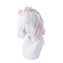 Harajuku Style GAL Lolita Wig, Cosplay, Gray Hair, Pink, Mesh, Bob, Curl, Lolita, Curly Hair, Heat Resistant Wig, Mori Girl, Yume Cute, Princess, Small Face, Gradient, Women's, Everyday, Party, Fancy Dress Wig, Wig (White x Pink)