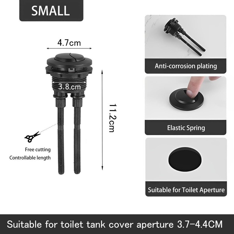 (Small size: suitable for 1.45-1.81in holes) Black Toilet Flush Button,