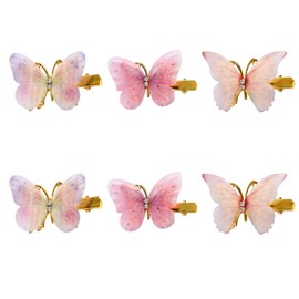 Bojueshaw 6 PCS Double-Layered Organza Butterfly Hair Clip – Cute and Realistic Butterfly Hair Accessory for Girls, Suitable for Various Hairstyles, Gift Packaging Included(Peach Powder)