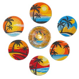 LINGFANG 6 Pcs Diamond Painting Coasters Kits, Sunset DIY Diamond Art with Holder & Cork Pad Non Slip Coaster for Beginners, Diamond Painting Coaster Supplies Gift for Adults,Landscapes Trees