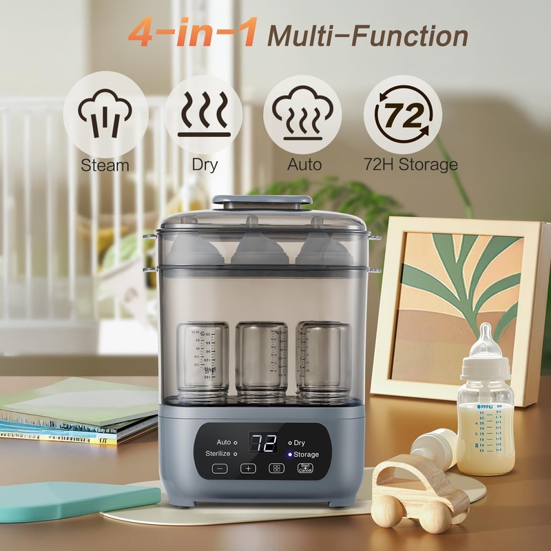 AMZBABYCHEF 4-in-1 Baby Bottle Steamer and Dryer, Electric Steamer with