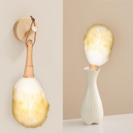 GIMI Wool Duster, Fluffy Wool and Natural Wood Handle, Total Length 14.6 inches (37 cm), Handle Length 6.3 inches (16 cm), Hook Included, Dust Dust, Stylish, Lightweight, Handy Mop, For Home,