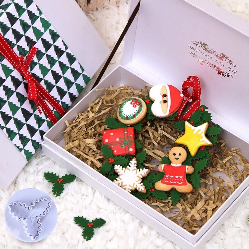 6PCS Christmas Fondant Moulds Holly Leaf Plunger Cutter Holly Leaf