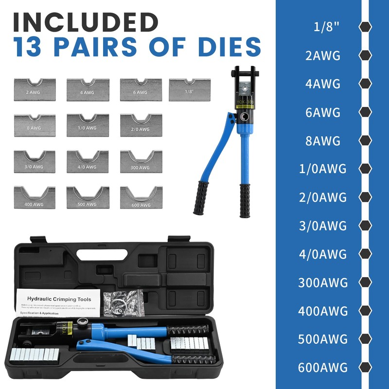 LFGUD 16T Hydraulic Battery Cable Crimper 8 AWG to 600