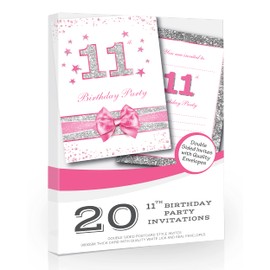Olivia Samuel 20 x 11th Birthday Party Invitations from Pink Sparkly Design and Photo Effect Silver Glitter - A6 Postcard Size with envelopes