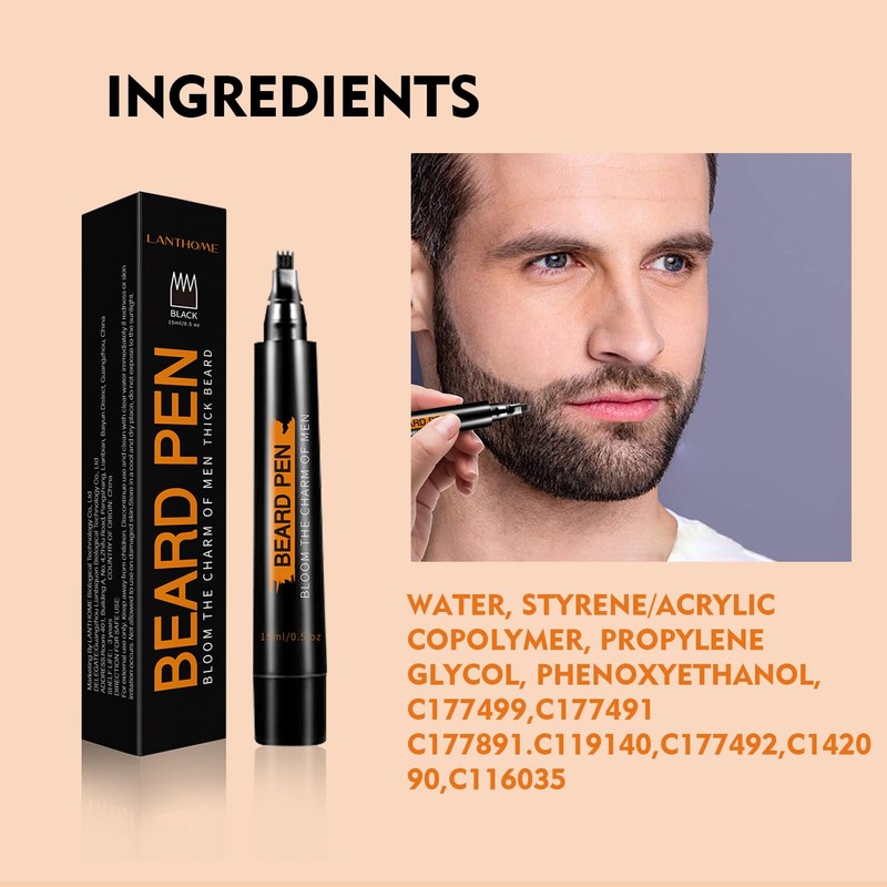 Beard Pencil Filler for Men (Black), Four-fork Tip Beard Styling