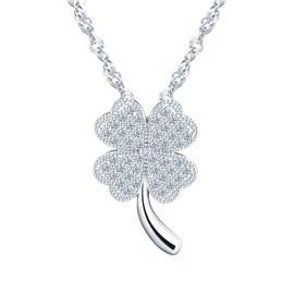 Cubic Zirconia Clover Necklace for Girls Women 925 Sterling Silver Four Leaf Clover Necklace with Stolon Cute Dainty Pendant Necklace Ladies Necklaces Jewellery for Her Girlfriend Mum Wife Silver