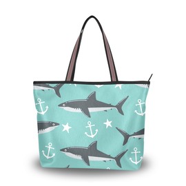 Large Beach Travel Tote Bag Shark Printed Handle Shoulder Handbags