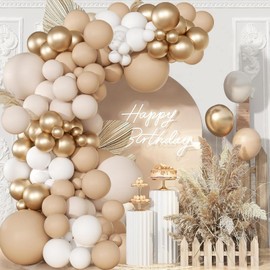 Sand White Gold Balloons Garland Arch Kit-106pcs White Metallic Gold Nude Balloons for Boho Neutral Baby Shower Bridal Wedding Birthday Engagement Anniversary Decoration