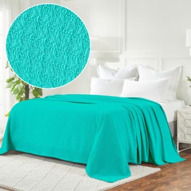 Superior Waffle Weave Cotton Blanket, Perfect for Bedroom, Living Room, Couch, Picnics, Travel, Beach, or Camping, Comfy Blanket, Bedroom Decor, Essentials, Honeycomb Knit, King Size, Turquoise