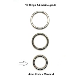 Rings Stainless Steel A4 Marine Grade 316 Welded Polished M4 x 25mm Inner Diameter Breaking Point 300 kg Pack of 4(4mm Thick x 25mm ID)