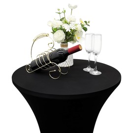Nacuci 5PCS 24x43 Inch Round Fitted Cocktail Table Cover Black Spandex Cocktail Table Cloth Highboy Fitted Tablecloth High Top Table Cloths for Party Pub Banquet Bistro