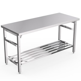 Stainless Steel Prep Table 24 x 60 Inch, Worktables & Workstations, NSF Commercial Heavy Duty Stainless Steel Folding Work Table with Adjustable Undershelf for Kitchen Dining Home