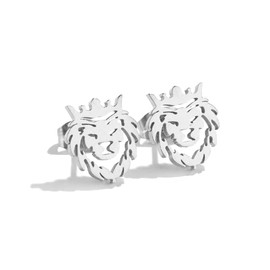Minimalist Lion Head Stud Earrings Stainless Steel Hollow Animal Crown Pierced Studs Earring Fashion Jewelry for Women Teen Girls Bff Hypoallergenic (Silver)