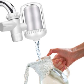 Faucet Water Filter with Washable Filter Purifier, Sink Water Filter, Tap Water Filter Tap mounted Water Filter for Kitchen Sinks, Reduces Chlorine and Bad Taste - Fits Standard Taps