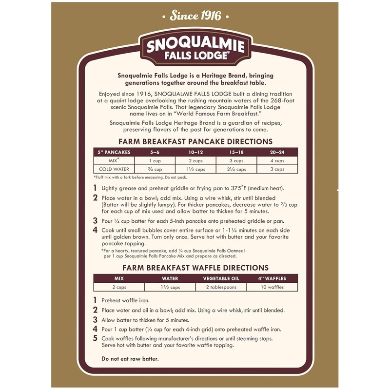 Snoqualmie Falls Lodge Old Fashioned Pancake & Waffle Mix, 24
