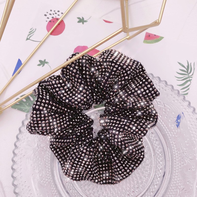 Embellished Sparkly Black Crystal Scrunchie Hair Tie Ponytail Holder Accessory