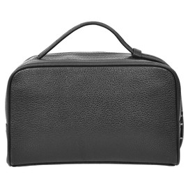 Full Grain Leather Toiletry Bag, Wash Bag Shaving Kit, Cosmetics Pouch Zipper Travel Midnight Black AYD6
