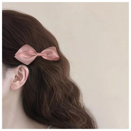 Xduargs Vintage Bow Hair Clips Silk Bow Knot Hair Clip Barrette Small Satin Bow Hair Pin Barrettes Ponytail Hairclips Cute Bow Hair Clip Satin Ribbon Bow Hairpin Clip for Women Headdress(Pink)