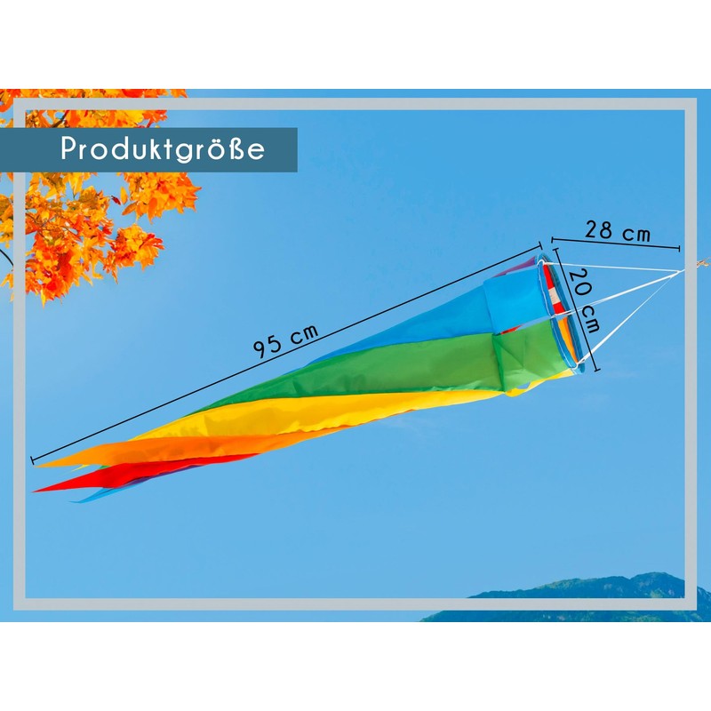 PHENO FLAGS Rainbow Windsock, 95 cm, Colourful Garden Decoration for