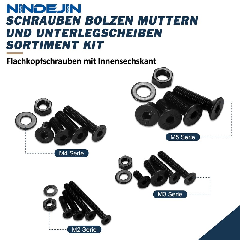 Nindejin Screws Button Head, Carbon Steel Screws Nuts and Washers