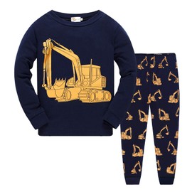Boys long-sleeve pyjamas, 2-piece cotton kids’ sleepwear, dinosaur, excavator, fire engine, train, 92, 98, 104, 110, 116, 122 (UK 24 months, 3-4 years, 5-6/7 years) - 2-excavator, size: 110