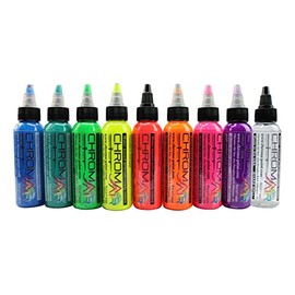 Water-Based Acrylic-Urethane Colors for Airbrush ChromaAir Paints Fluorescent Set 2oz
