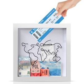 Travel Ticket Stub Shadow Box with Top Slot – Memory Keepsake Display Frame for Concerts, Trips & Adventures – Top Loading Adventure Frame Gift for Globetrotters & Collectors (White, 8 x 8)