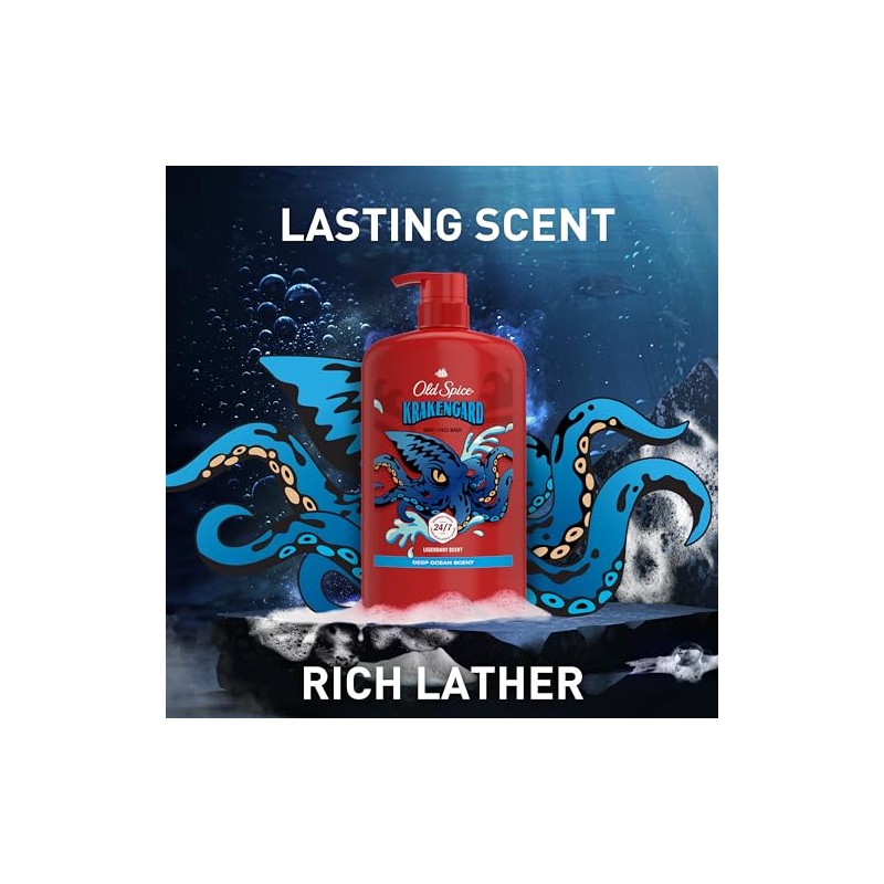 Old Spice Body Wash for Men, Krakengard, Long Lasting Lather,