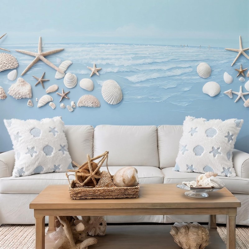 Irenare 2 Pcs Seashell Throw Pillow Covers 18x18 Embroidered Scallop