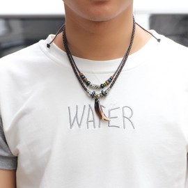EINCORN Leather Tribal Necklace for Women Men Vintage Bohemian Style Ethnic Wood Beads Choker Necklace Dog Tooth Pendant Jewelry
