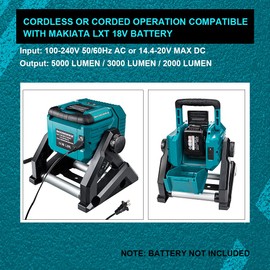 for Makita 18V Work Light 5000LM, WaxPar 14.4-20V 35W Cordless/Corded Jobsite Lights Compatible with Makita LXT 18v Battery DML809 DML805 3 Brightness Modes