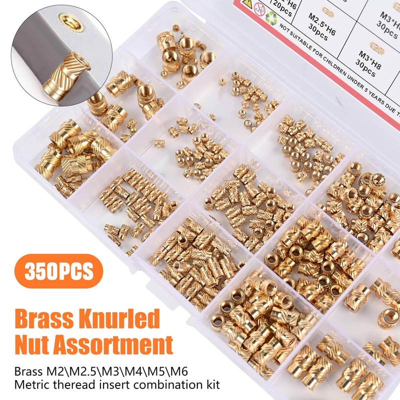 Canitu 350Pcs Threaded Inserts,M2/M2.5/M3/M4/M5/M6 Female Thread Metric Knurled Nuts Assortment