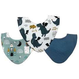 Bibbilyboo - Waterproof Baby Dribble Bib - 3 pack | 0-2Y | Absorbent Core + waterproof backing | Award Winning Teething Bibs (Dragons)