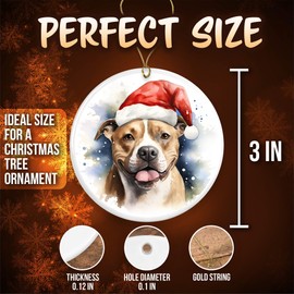 Staffy Pitty Pitbull Santa Hat Christmas Ornament - Cute Funny Pet Christmas Ornament for Staffy Pitty Pitbull Dog Owner - 3" Round Ornament for Christmas Weddings X-Mas - Printed in USA- FHJO0005