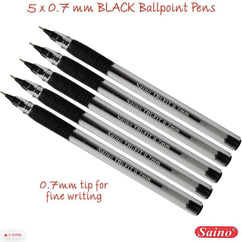 SAINO 5 x 0.7mm Tip Tri-Fit Triangular BLACK Ballpoint Pens