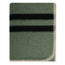 Thick Alpaca Wool Blanket – Heavyweight Alpaca Wool Blanket for Camping Outdoors or Using Indoors | Soft Peruvian Alpaca Wool Blankets (Fern Green - Black Stripes, Travel Size)