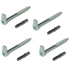 Screw Hooks with Cross Slot Heavy Duty Galvanized Steel Self Tapping Wood Square Hooks Metal Screw in Heavy Duty Dresser Cup, Pack of 4 with fixings (Hook Length 50mm, Thread 5.2mm)