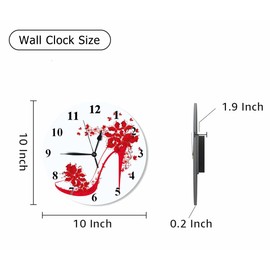 Orythyra Red Shoes High Heel Round Wall Clock 10 Inch Decorated with Butterflies Silent Non Ticking Battery Operated Classic Quartz Clock Art Decorative Living Room Classroom Bedroom Office